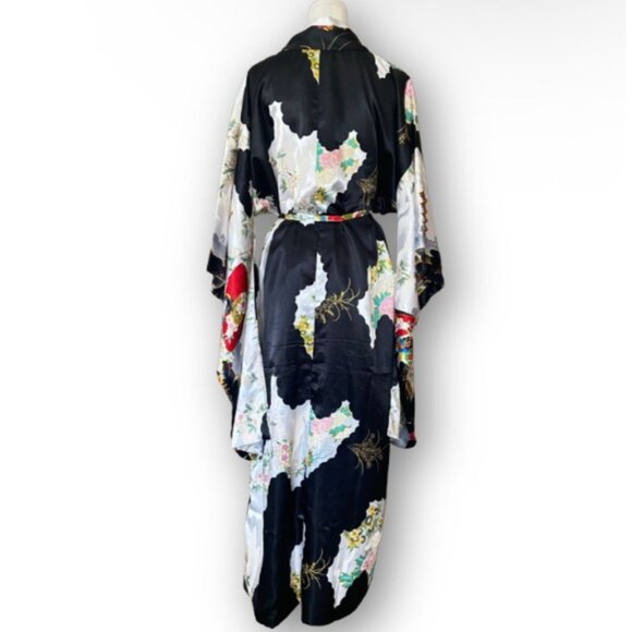 Shanghai Soho One Size Satin Kimono Robe Belted Geisha Floral Japan Asia Hollywo - Picture 3 of 8